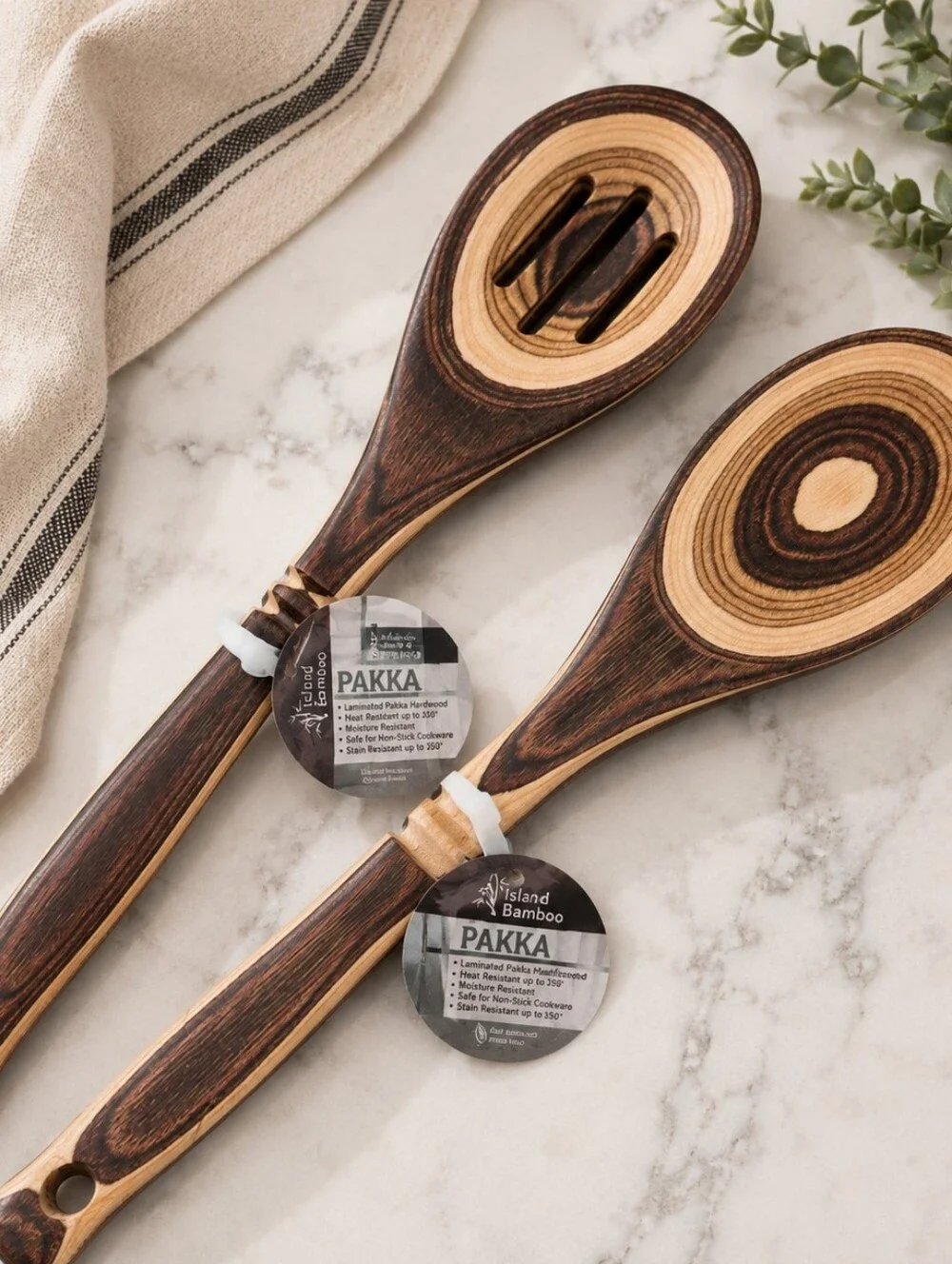 Island Bamboo Pakka Wood Kitchen Utensil Set New w/ Tags Slotted & Solid Spoon